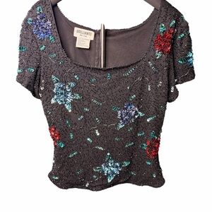 Brillante Black Sequin Floral Blouse